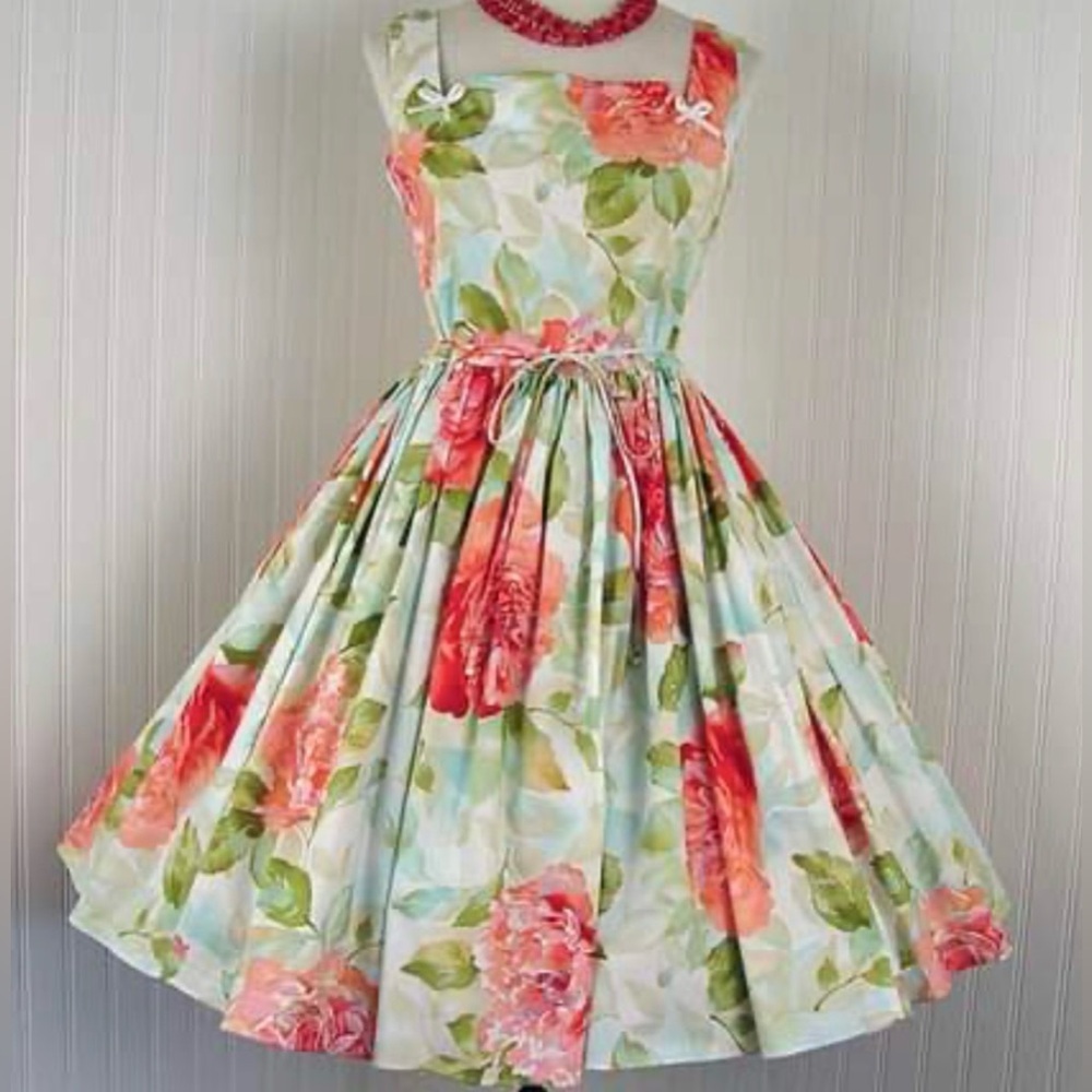 Vintage Floral Blossom Elaine Bernie Dexter Swing Dress - Size Small